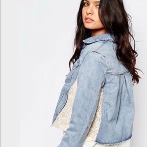 Free People Jean Jacket Lace Panel Size M NWT